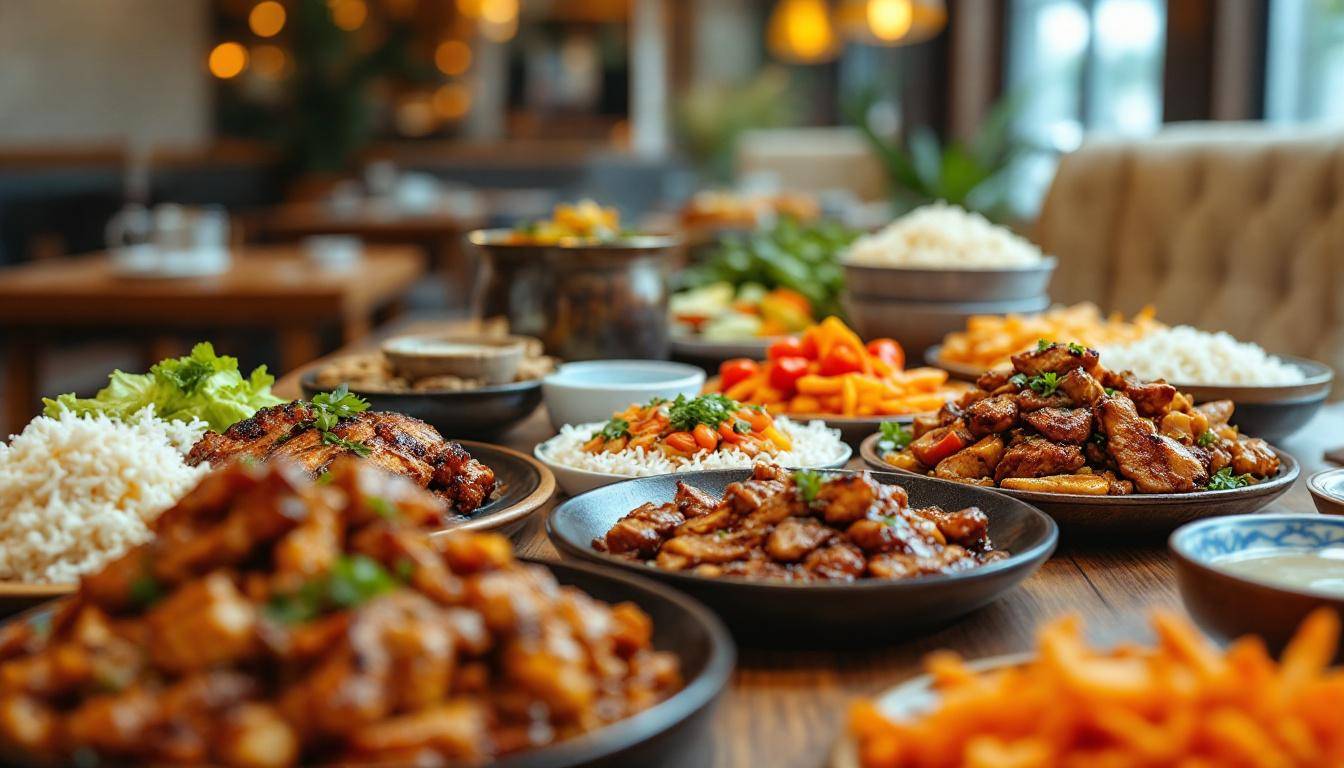 Présentation élégante de spécialités orientales halal