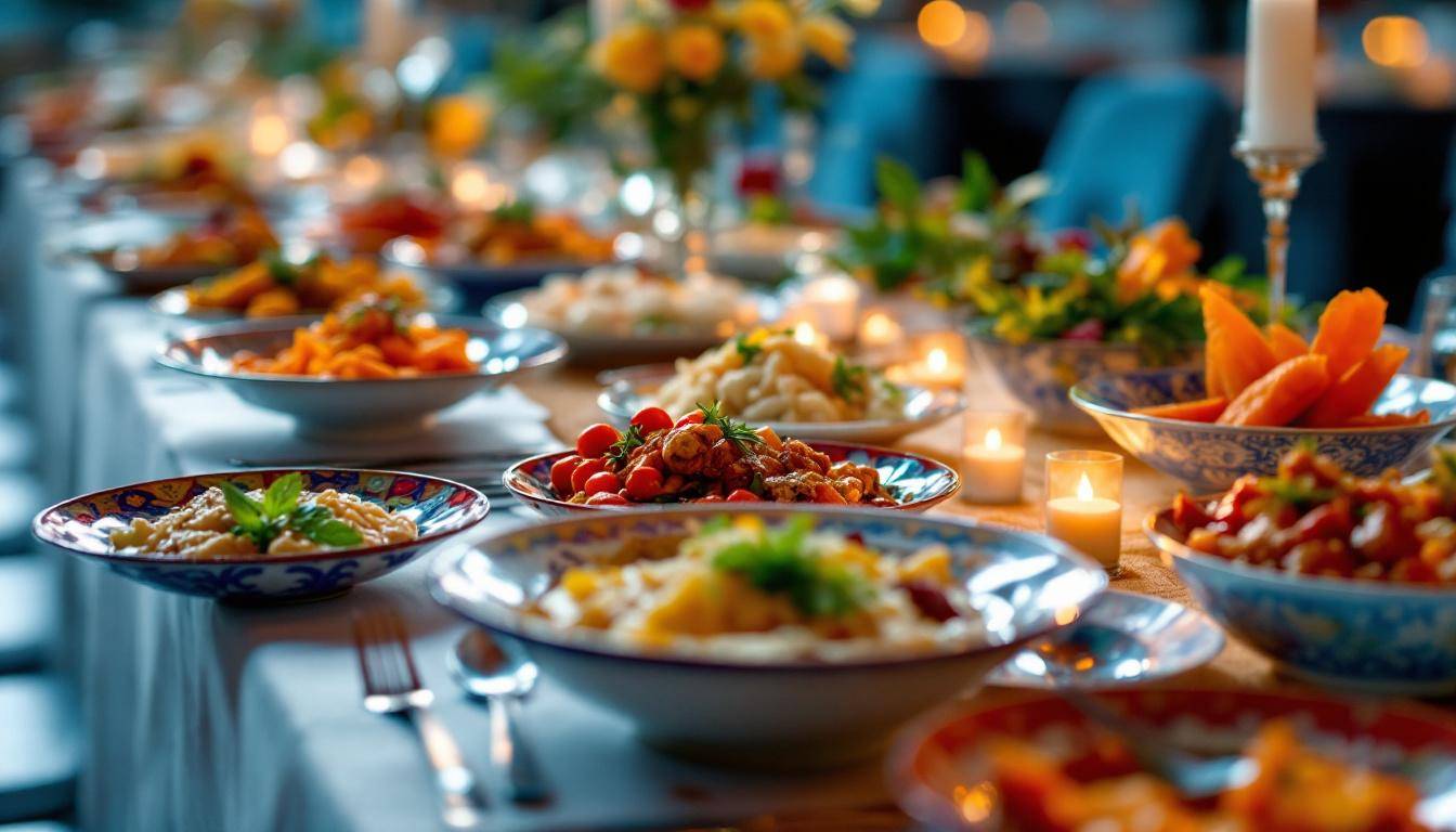 Cocktail dînatoire oriental avec mezze et spécialités halal