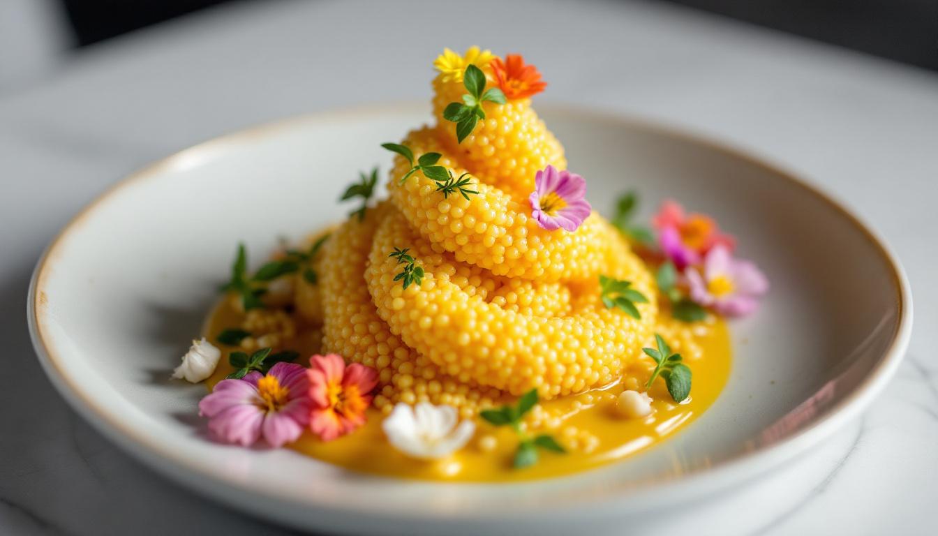 Couscous royal gastronomique présenté par un traiteur halal haut de gamme