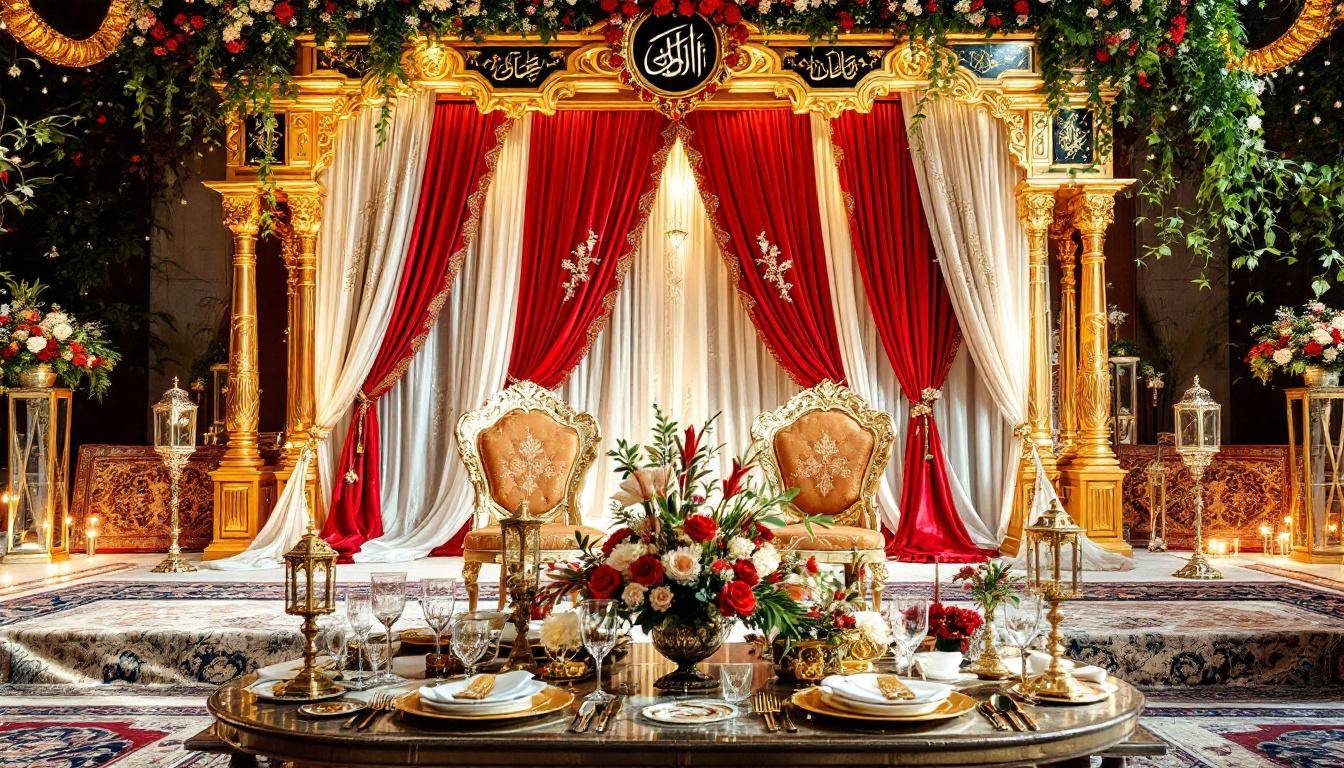 Décoration orientale pour mariage avec trône et lanternes