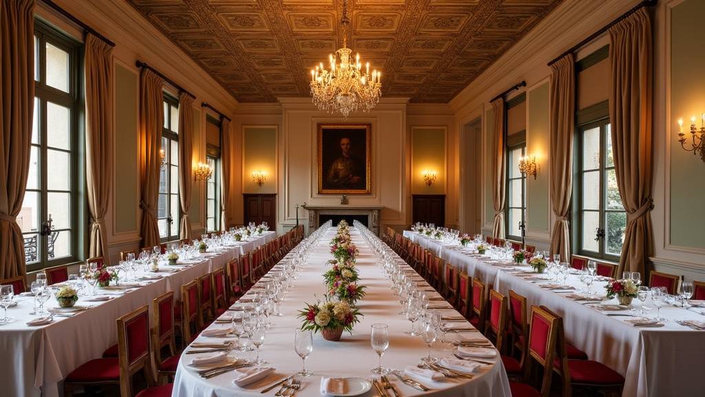 Grande salle de réception lyonnaise élégamment décorée pour un événement de prestige