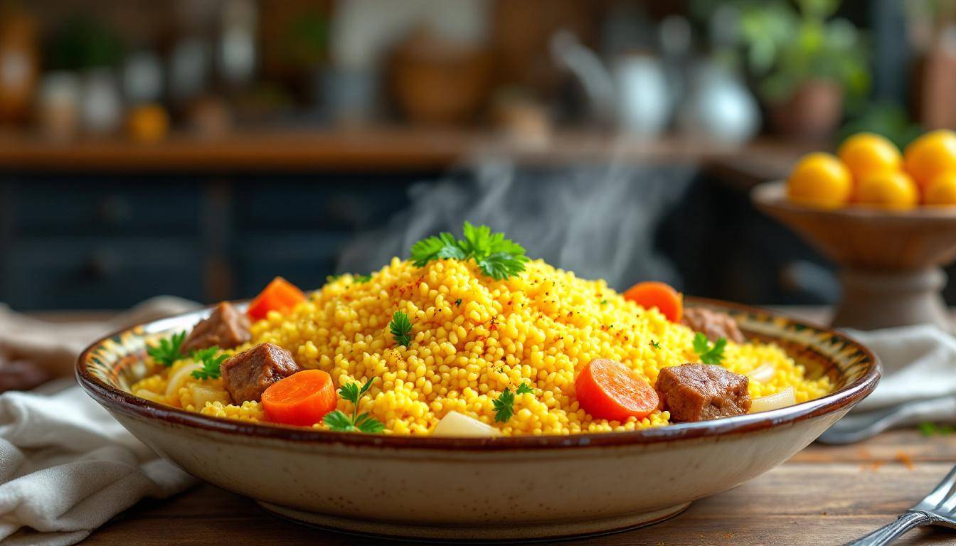 Préparation traditionnelle de semoule à la main