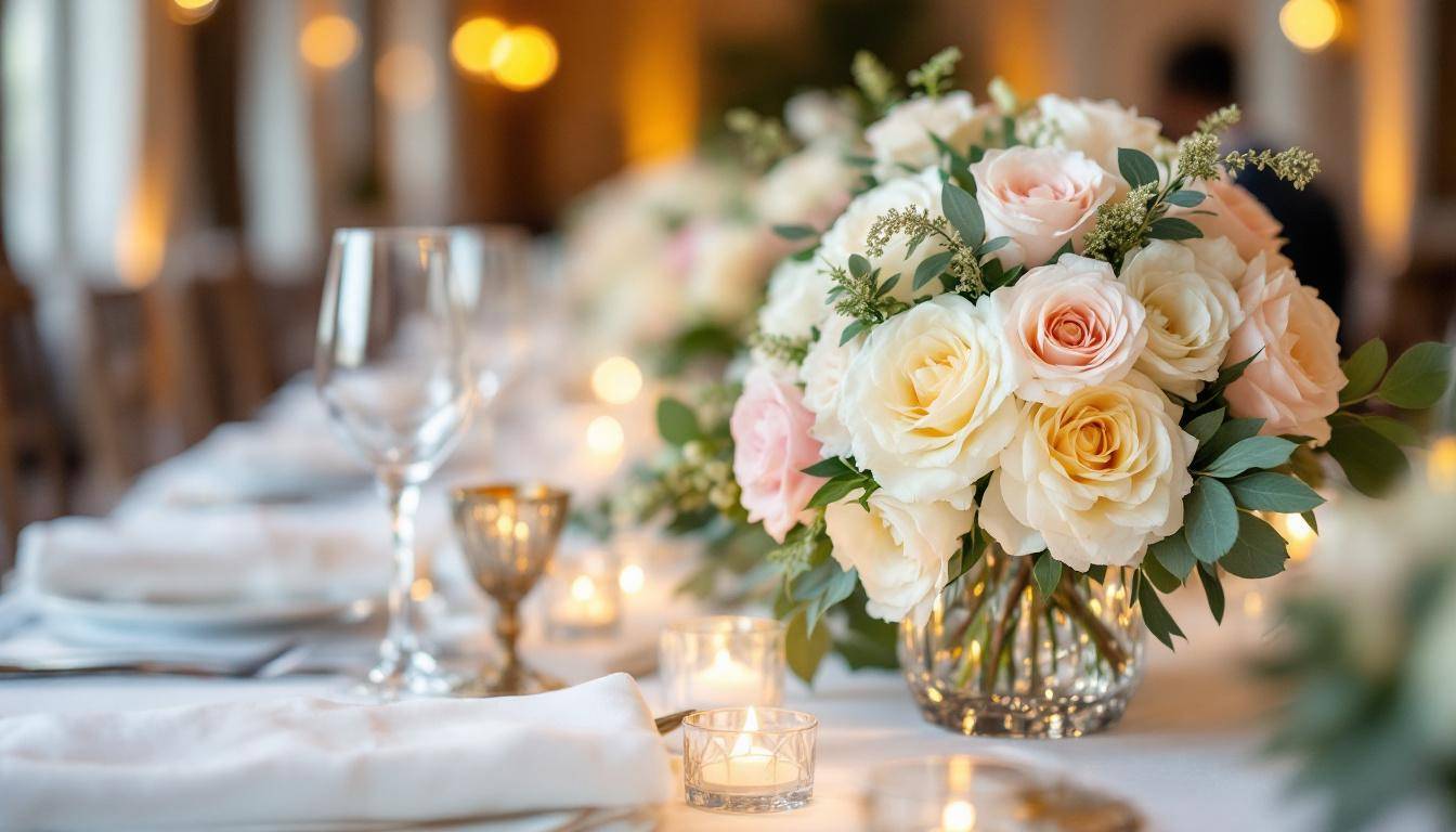 Service complet de location pour mariage avec nappes, vaisselle et décoration