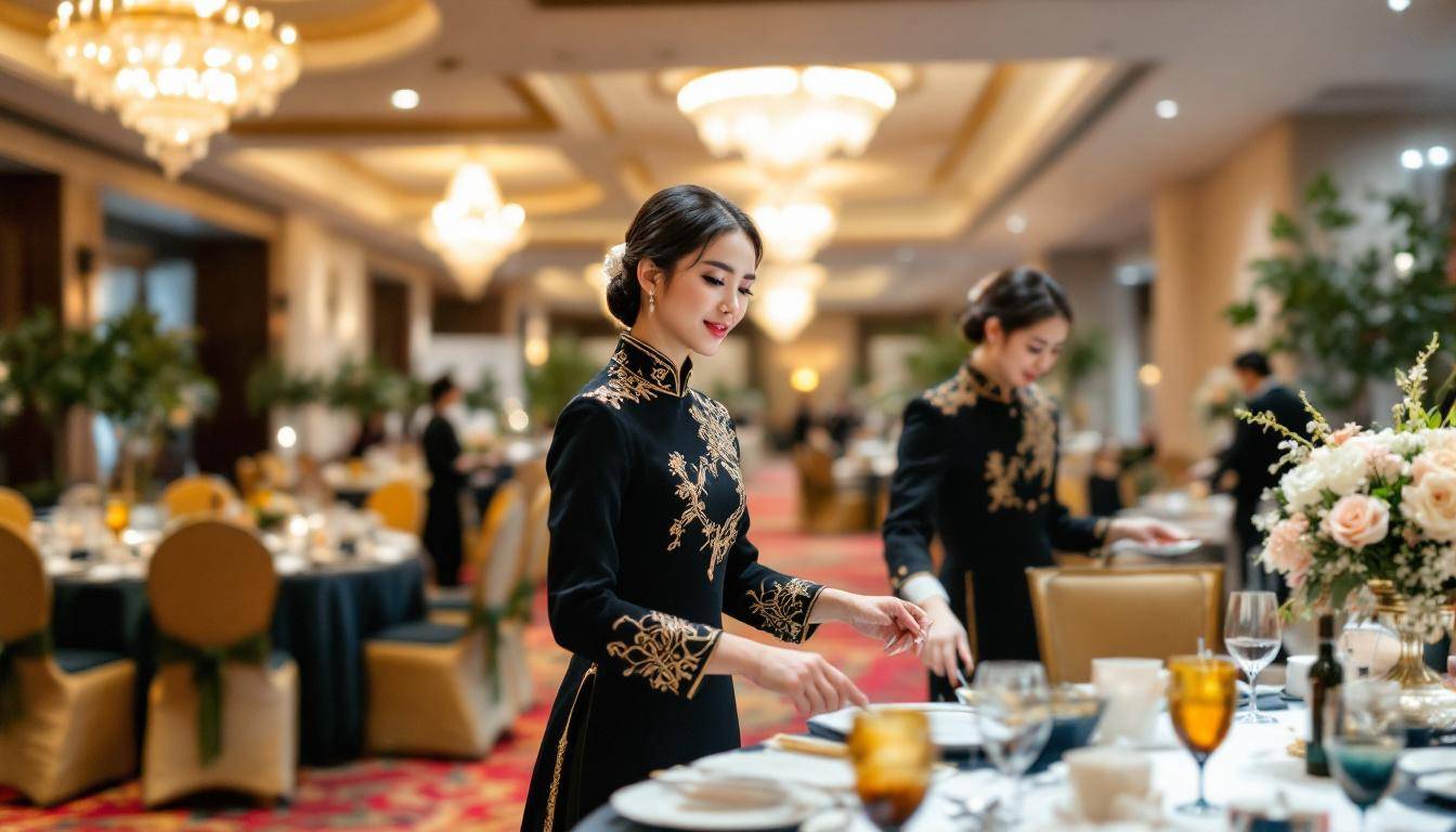 Service en tenue traditionnelle lors d'un événement oriental